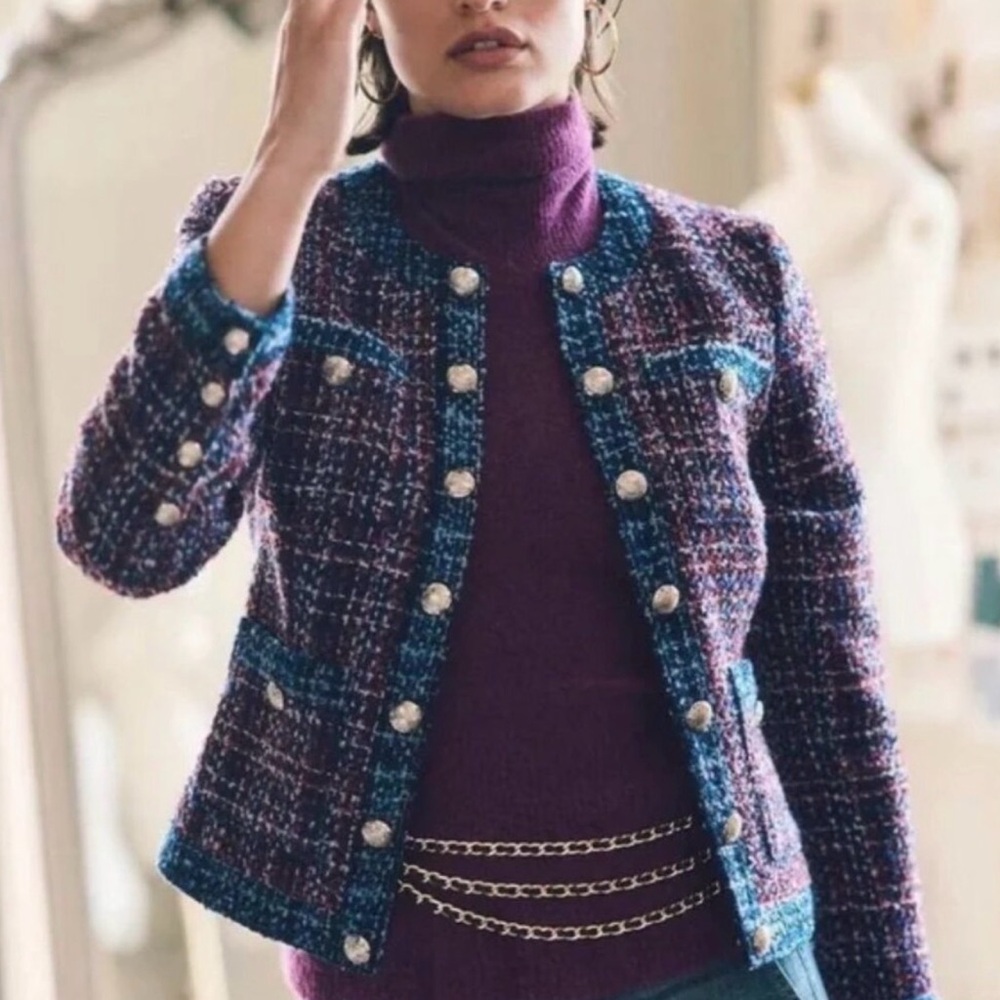 White House Black Market Purple and Blue Tweed Blazer